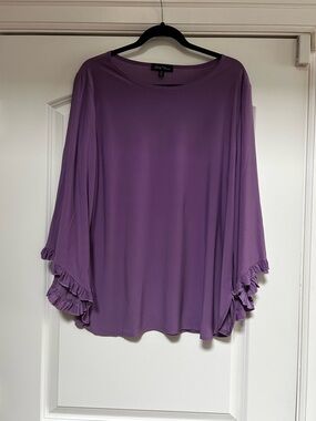 NWOT Slinky Brand Ruffle Bell Long Sleeve Travel Stretch Knit Tunic Top XL Chic
